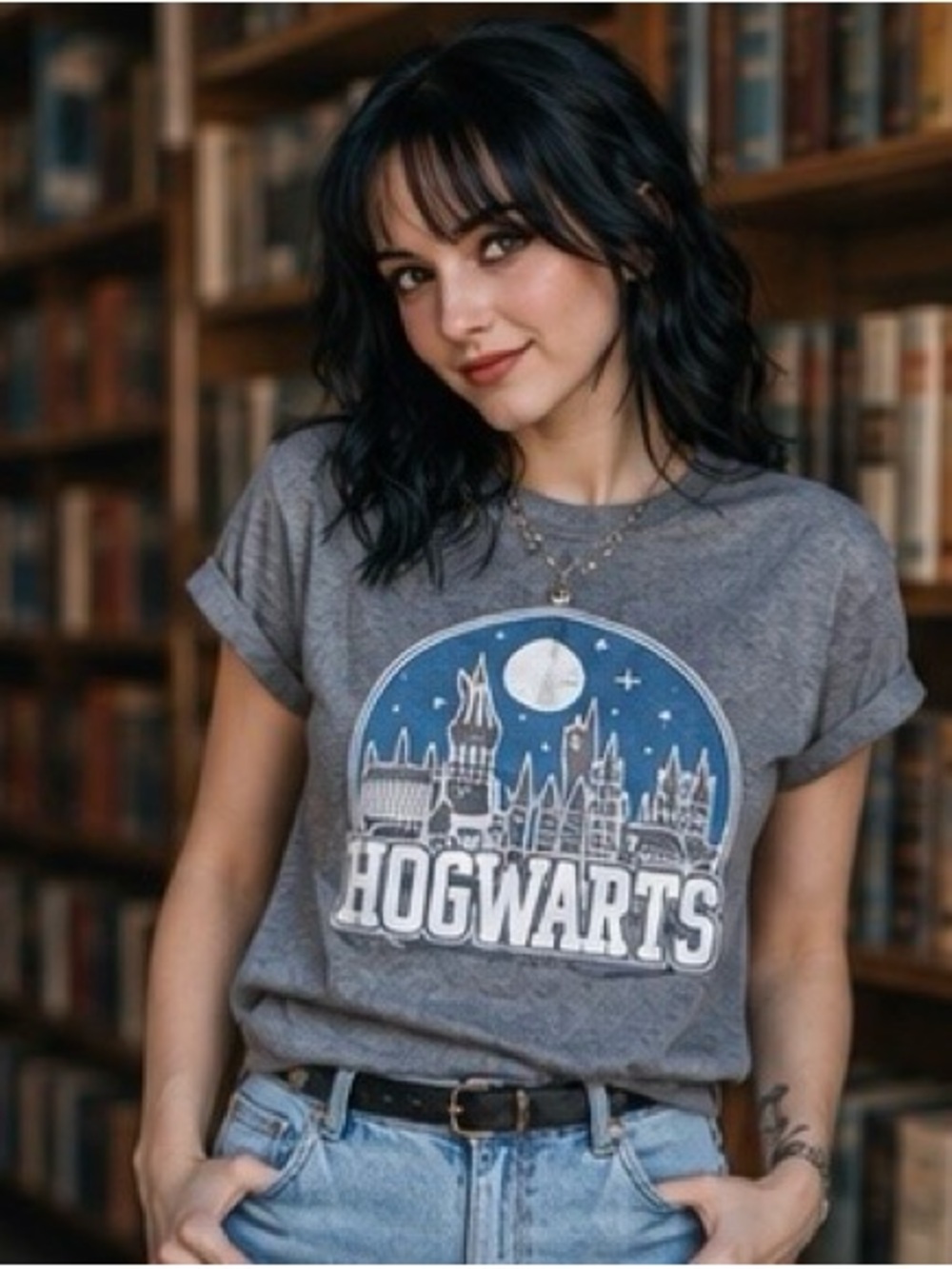 Warner Bros. Hogwarts Blue and Gray T-Shirt